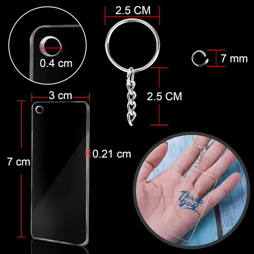 Vista 3 de Duufin Juego de llaveros de acrílico rectángulo, rectángulo transparente, acrílico, 1.2 x 2.8 in, llaveros con cadena y anillos para saltar