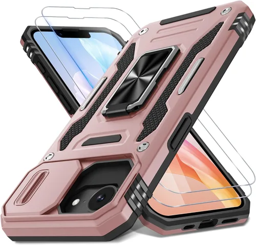 Vista 26 de DEERLAMN Funda para iPhone Air de 6.5 pulgadas con cubierta deslizante para cámara + protector de pantalla (2 paquetes), soporte de anillo giratorio
