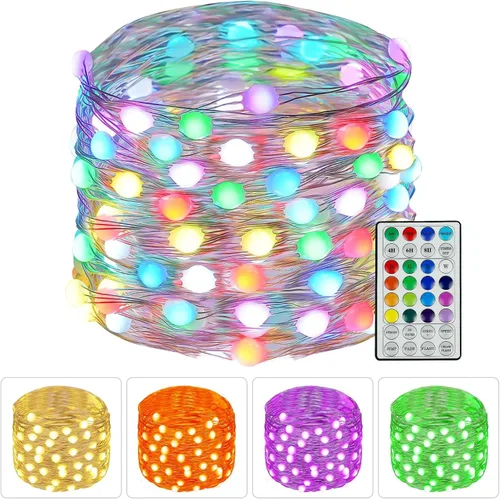 Vista 156 de Paquete de 2 guirnaldas de luces LED, funcionan con pilas, 5 m, 50 luces intermitentes, temporizador, impermeables, para habitaciones, bodas