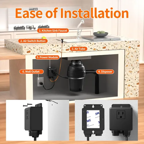 Vista 3 de Joinfworld Kit de interruptor de aire de eliminación de basura, kit de botón de eliminación de basura impermeable con interruptor largo de Champán