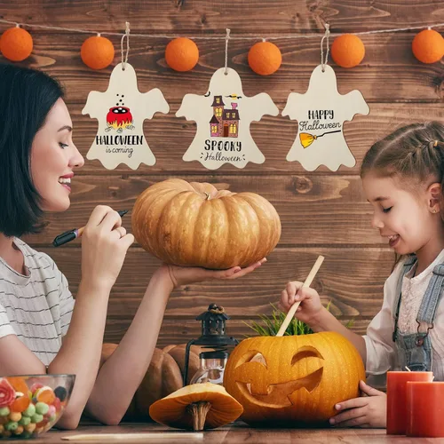 Vista 128 de Adornos de Letras de Madera PAPÁ para Pintar de 7 Pulgadas, Tamaño Grande, Recorte de Papi de Madera para el Día del Padre, DIY en Blanco, Madera