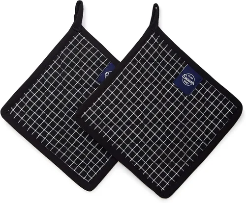 Vista 3 de Encasa XO Juego de 2 soportes para ollas de algodón resistentes al calor con lazo para colgar, color verde lima, almohadilla térmica acolchada
