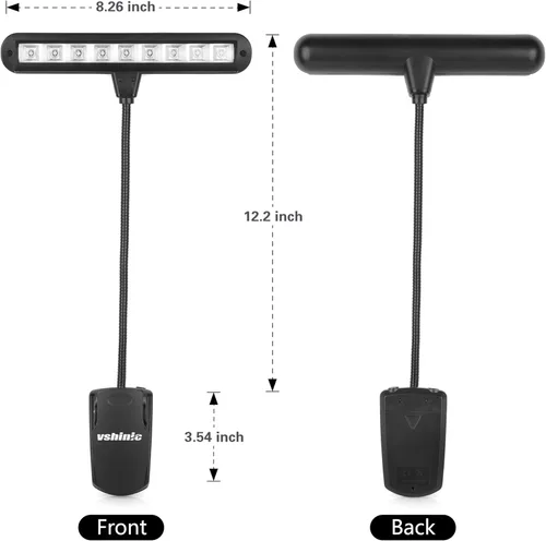 Vista 8 de Luz de soporte de música, luces de piano con clip, 9 luces LED de orquesta, lámpara de libro para músico, totalmente ajustable, sin parpadeo