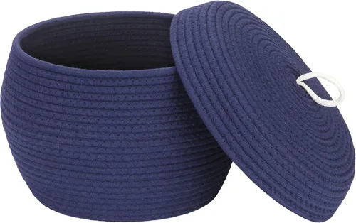 Vista 49 de Sea Team Cesta de almacenamiento redonda de cuerda de algodón con tapa, cesta de almacenamiento tejida con pompones de arcoíris coloridos, maceta