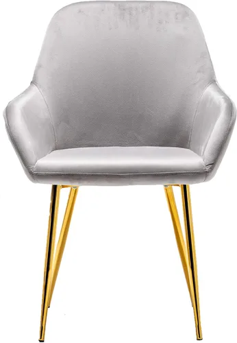 Vista 3 de BTEXPERT Modernas sillas doradas oscuras con respaldo medio para sala de estar, juego de dos, sillón de ocio de terciopelo gris con patas chapadas