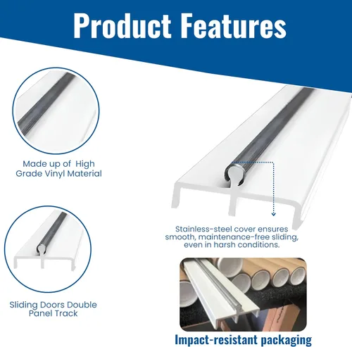 Vista 2 de KC Hardware - Riel de puerta corrediza de vinilo blanco de 60 pulgadas para puerta de patio, paquete de 1 unidad