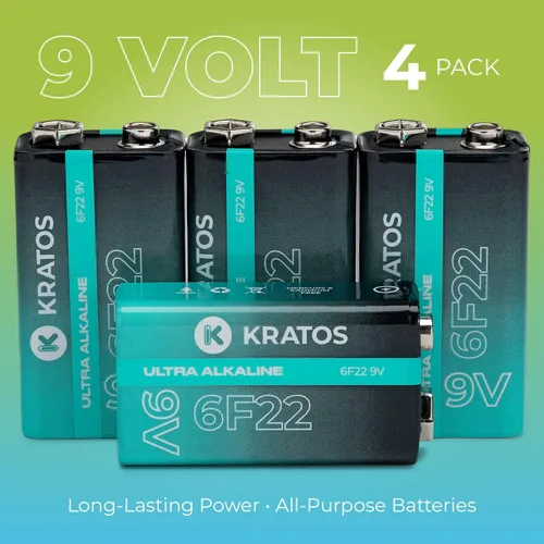 Vista 3 de Kratos Power Baterías de 9 V – Paquete de 4 pilas alcalinas – Batería multiusos de 9 voltios de larga duración – 10 años de vida útil – Batería de 9