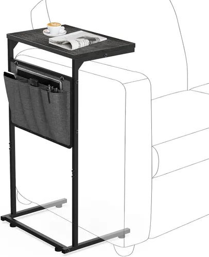 Vista 10 de Vantic - Mesa auxiliar en forma de C, mesa lateral pequeña para sofá y reclinable, bandeja deslizable debajo del sofá con bolsa de almacenamiento