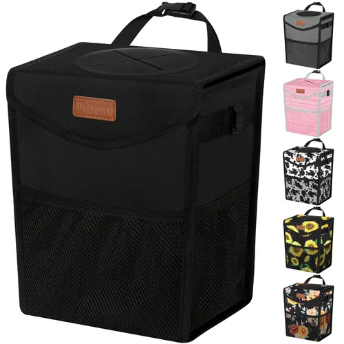 Pritent Papelera de coche con tapa, linda bolsa de basura impermeable para coche con tapa colgante, contenedor de basura pequeño para vehículo,