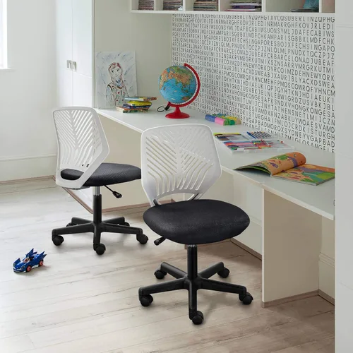 Vista 31 de Yaheetech Linda silla de escritorio para niños, silla de computadora pequeña sin brazos con soporte lumbar para adolescentes, respaldo bajo, Verde