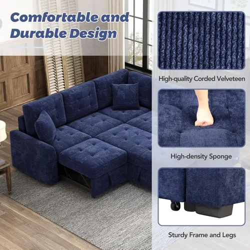 Vista 118 de Sofá modular en forma de L de 100.7 pulgadas con otomana extraíble, modernos sofás de 3 plazas con dos reposabrazos y patas de metal, cómoda tela
