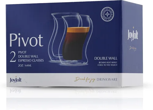 Vista 7 de JoyJolt Pivot - Juego de 2 vasos térmicos para café matutino de 2 onzas con diseño único, vasos térmicos de doble pared para uso doméstico o de bar