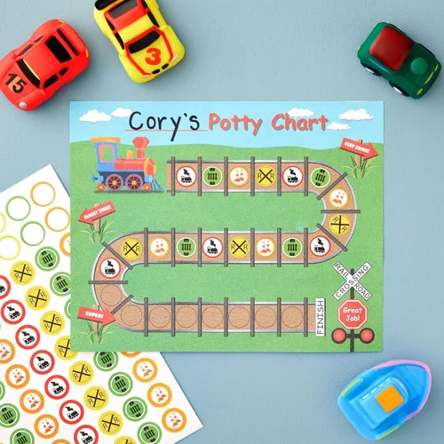 Vista 2 de Tabla de entrenamiento para ir al baño – Tabla de incentivos de calcomanías para niños pequeños – Diseño temático de tren e incentivos