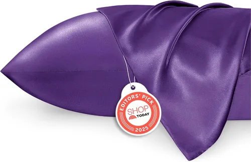 Vista 64 de Bedsure Paquete de 2 fundas de almohada de satén similares a las fundas de almohada de seda tamaño estándar, funda de almohada para mujeres que