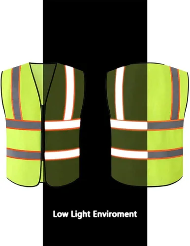 Vista 5 de Tekware Chaleco de seguridad con tiras altamente reflectantes, paquete de 10 protectores de construcción de color neón brillante con cremallera