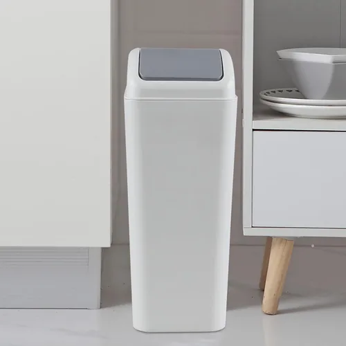 Vista 4 de Bote de basura de 3 galones con tapa abatible, cubo de basura de plástico con tapa abatible (gris)