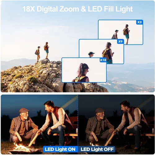 Vista 5 de Videocámara Camcorder 4K 42MP, pantalla de 3.0" con rotación de 270°, cámara de vlogging para YouTube, videocámaras con zoom digital de 18X, 2