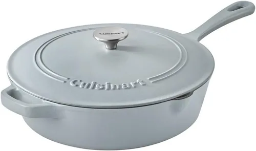 Vista 11 de Cuisinart Freidora de pollo de hierro fundido de 12 pulgadas con tapa, capacidad de 4.5 cuartos de galón, interior esmaltado de porcelana, apta