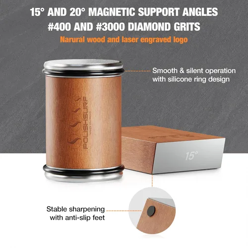 Vista 3 de Kit de afilador de cuchillos rodantes para cocina, herramienta de afilado de cuchillos de chef con ángulo magnético de 15° y 20°, base de rodillo
